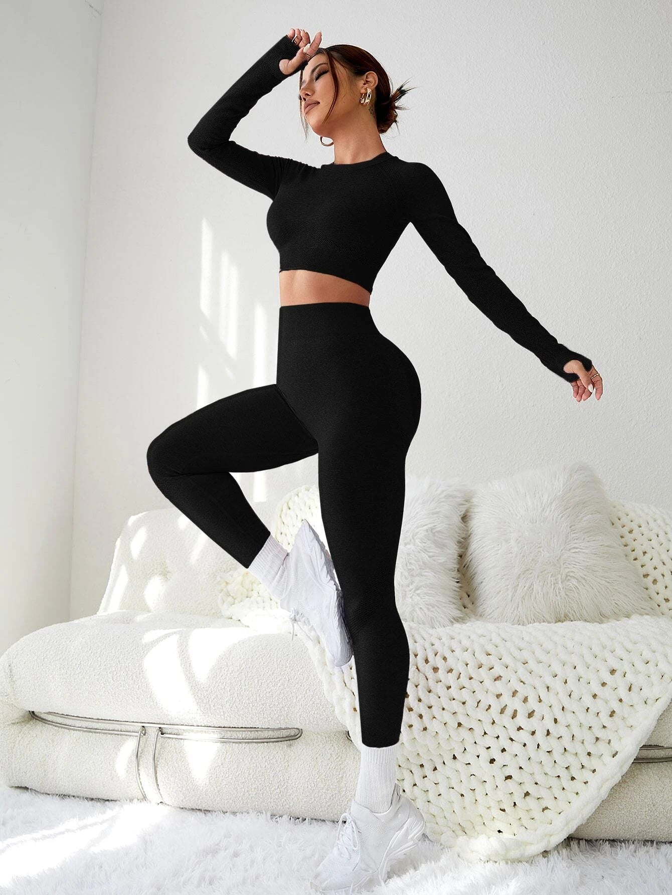 Seamluxe Sport Cut & Back Thumb Holes Sports Set Workout Women Setwomen Workout Set