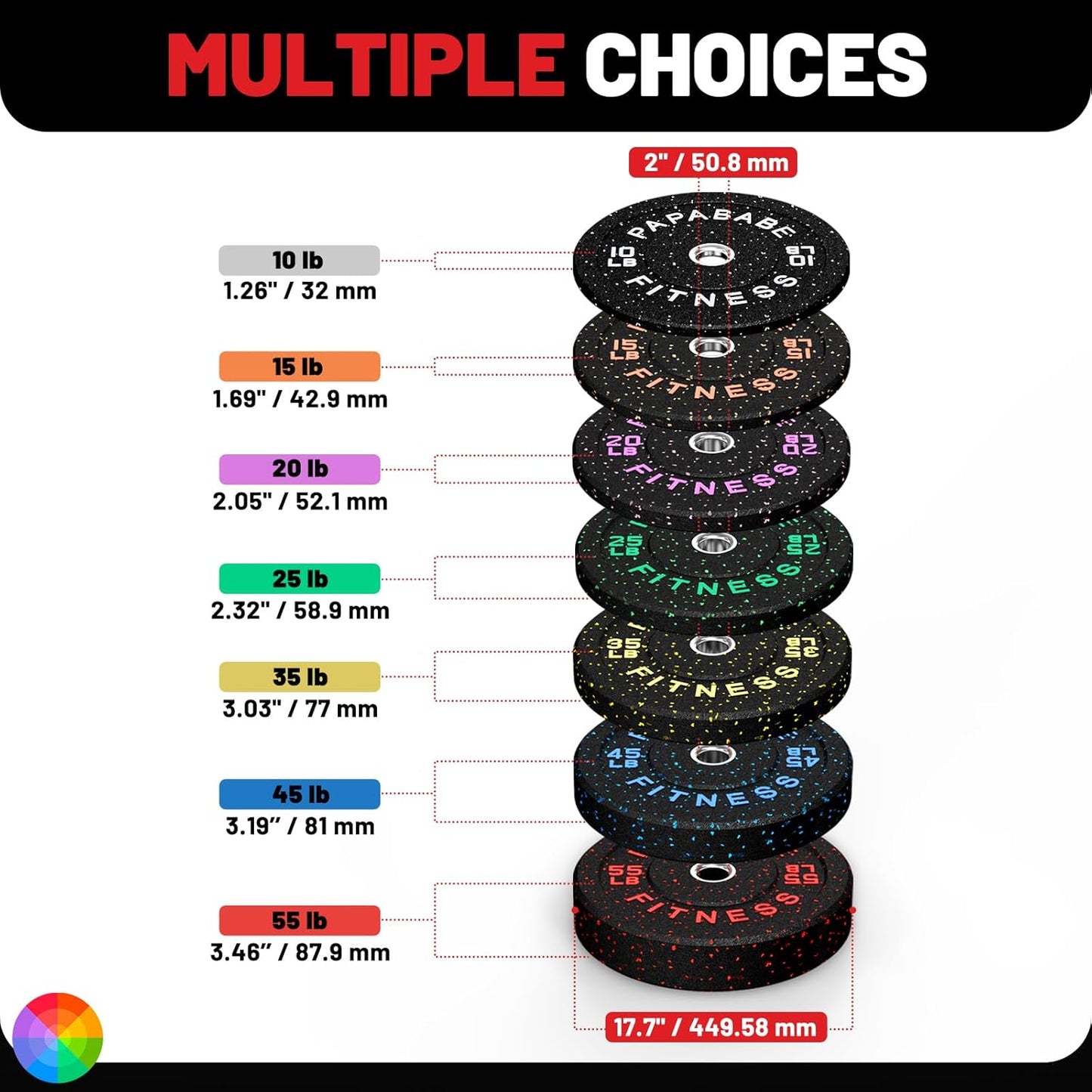 Weight Plates, 2-Inch Weights Plates Set, Floor Protective Rubber Weight Plates, 20/45/160/230/300/370Lb High Bounce Bumper Plates for Barbell Strength Training & Weightlifting (Single/Pair/Full Set)