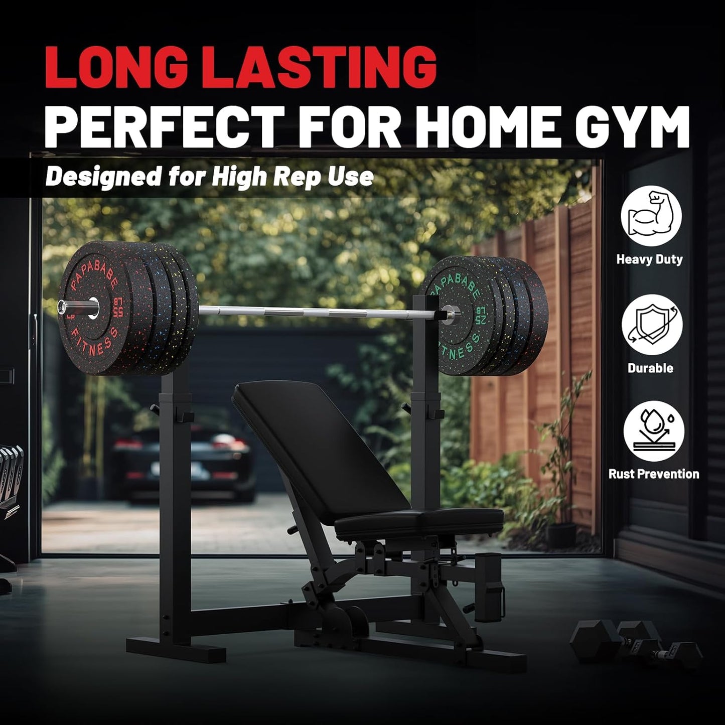 Weight Plates, 2-Inch Weights Plates Set, Floor Protective Rubber Weight Plates, 20/45/160/230/300/370Lb High Bounce Bumper Plates for Barbell Strength Training & Weightlifting (Single/Pair/Full Set)