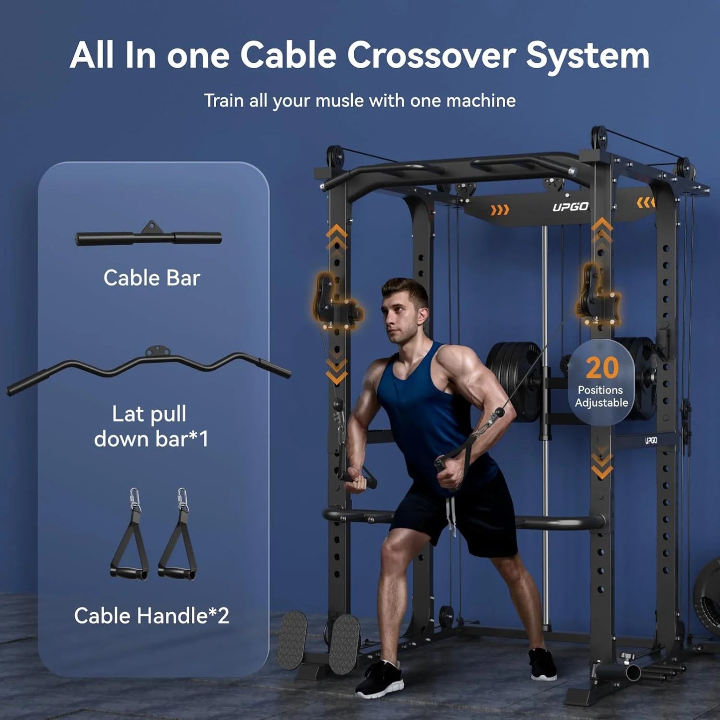 Power Cage, 1600Lbs Multi-Function Power Rack with Adjustable Cable Crossover, Power Cage for Home Gym, Black