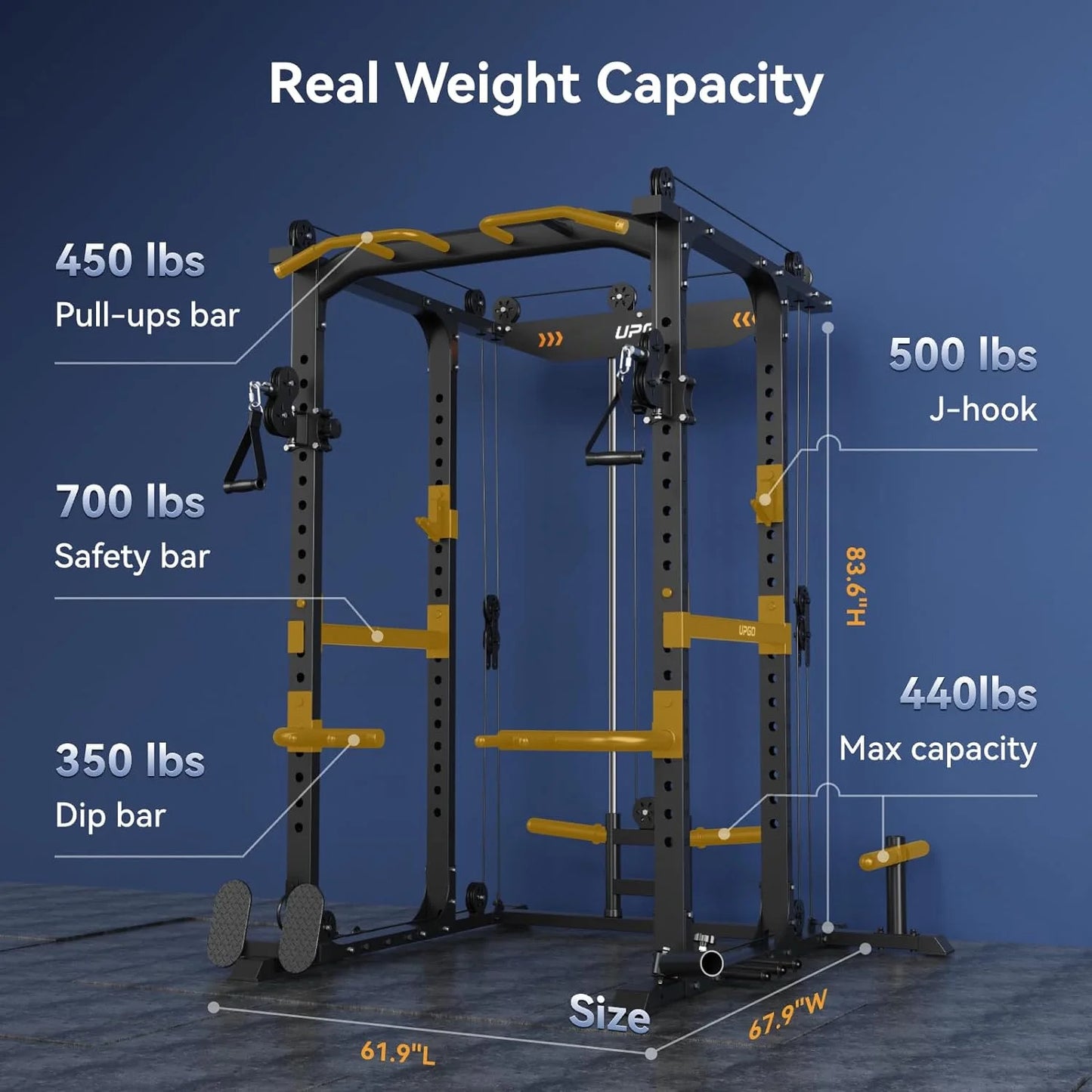 Power Cage, 1600Lbs Multi-Function Power Rack with Adjustable Cable Crossover, Power Cage for Home Gym, Black