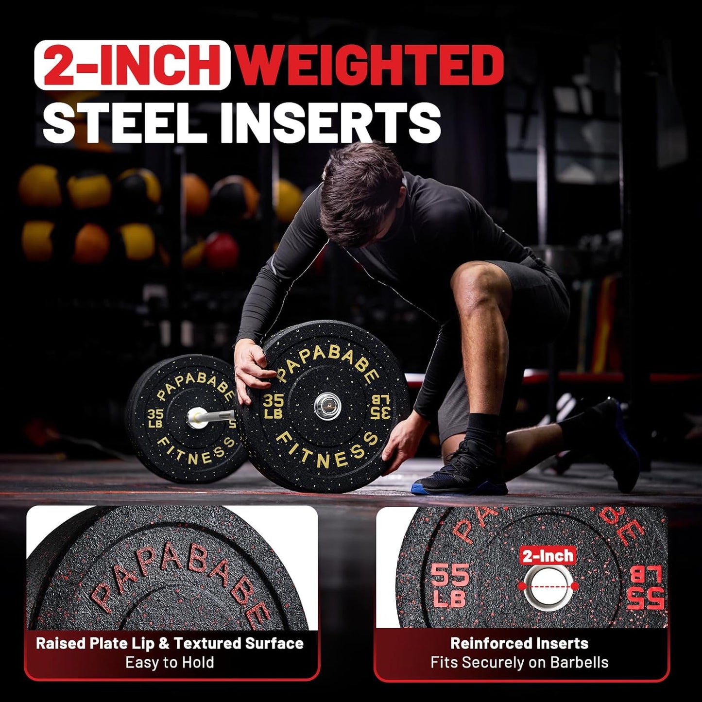 Weight Plates, 2-Inch Weights Plates Set, Floor Protective Rubber Weight Plates, 20/45/160/230/300/370Lb High Bounce Bumper Plates for Barbell Strength Training & Weightlifting (Single/Pair/Full Set)