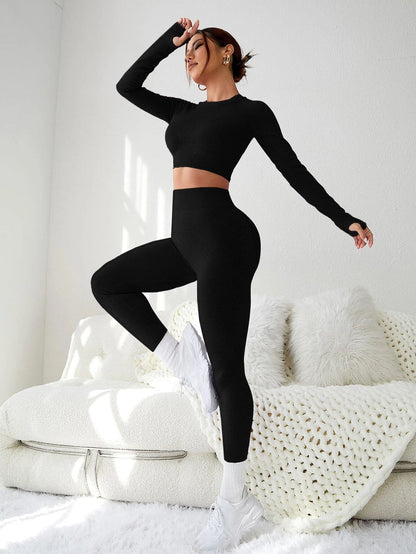 Seamluxe  Sport Cut & Back Thumb Holes Sports Set Workout Women Setwomen Workout Set