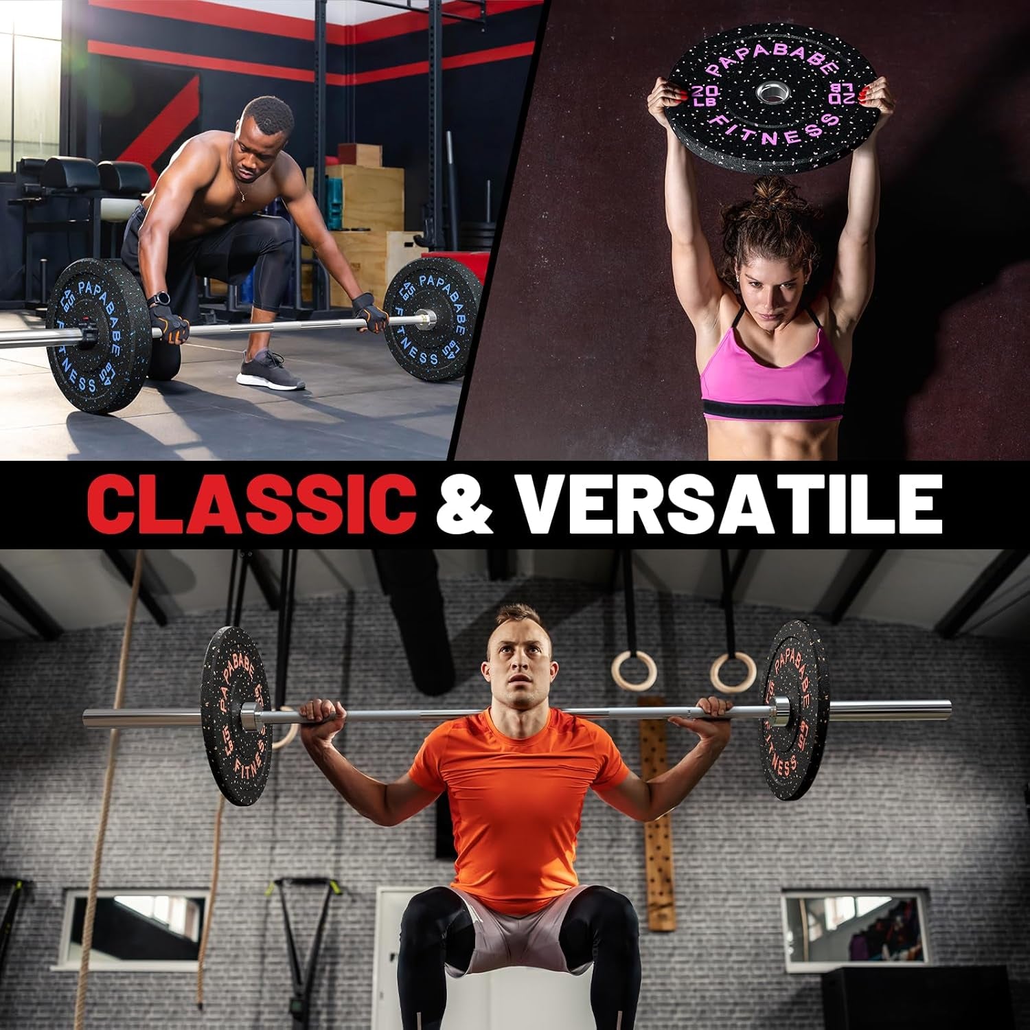 Weight Plates, 2-Inch Weights Plates Set, Floor Protective Rubber Weight Plates, 20/45/160/230/300/370Lb High Bounce Bumper Plates for Barbell Strength Training & Weightlifting (Single/Pair/Full Set)