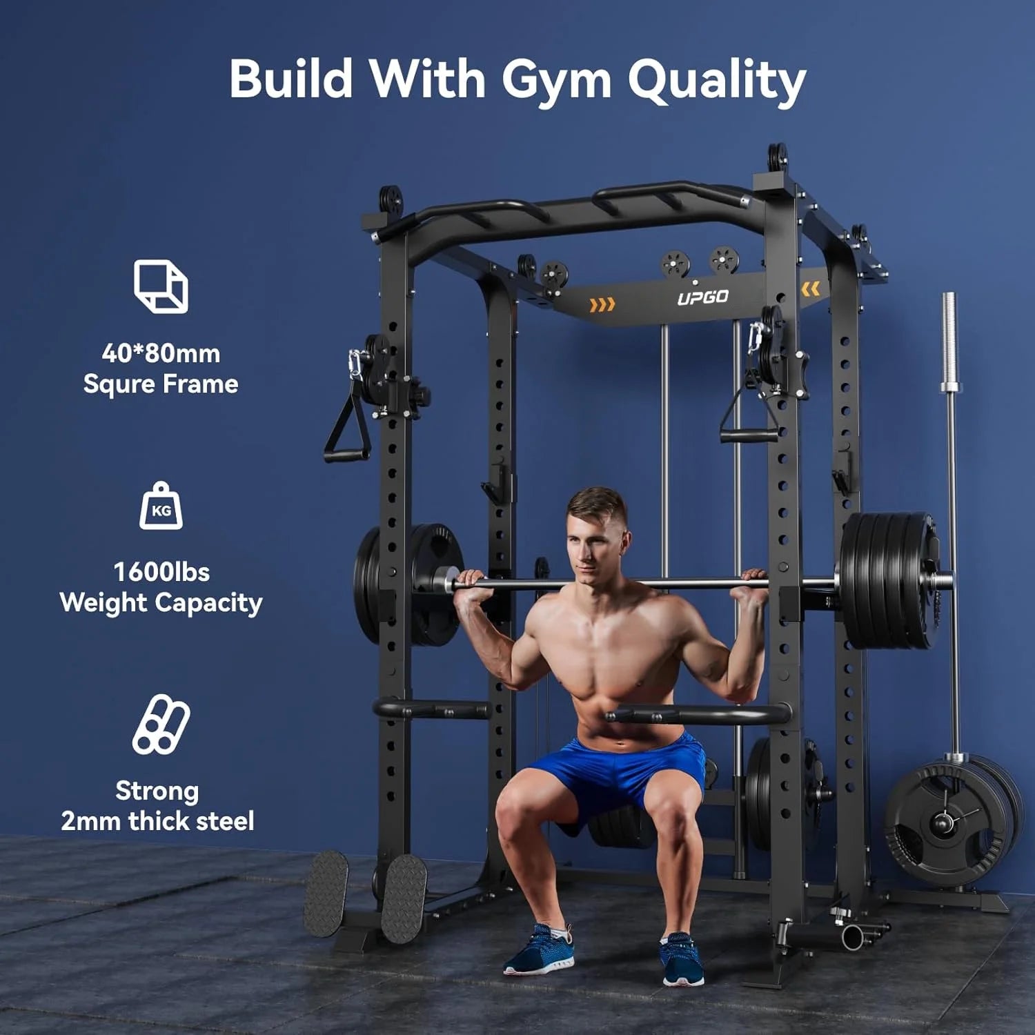 Power Cage, 1600Lbs Multi-Function Power Rack with Adjustable Cable Crossover, Power Cage for Home Gym, Black